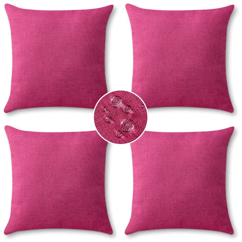 OTOSTAR Set of 4 Outdoor Pillow Covers 18x18 Inch Waterproof Decorative Throw Pillow Covers Square Pillowcases Patio Cushion Case Pillow for Couch Tent Sofa Balcony Bed Outside Decor Hot Pink - Image 2