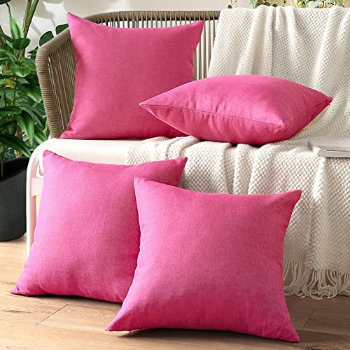 OTOSTAR Set of 4 Outdoor Pillow Covers 18x18 Inch Waterproof Decorative Throw Pillow Covers Square Pillowcases Patio Cushion Case Pillow for Couch Tent Sofa Balcony Bed Outside Decor Hot Pink - Image 3