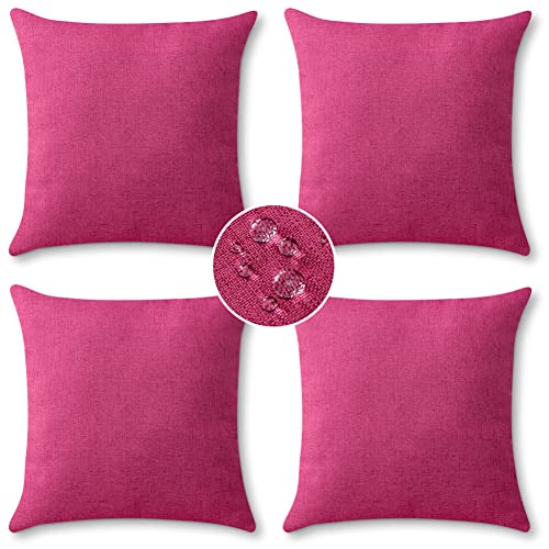 OTOSTAR Set of 4 Outdoor Pillow Covers 18x18 Inch Waterproof Decorative Throw Pillow Covers Square Pillowcases Patio Cushion Case Pillow for Couch Tent Sofa Balcony Bed Outside Decor Hot Pink - Image 1