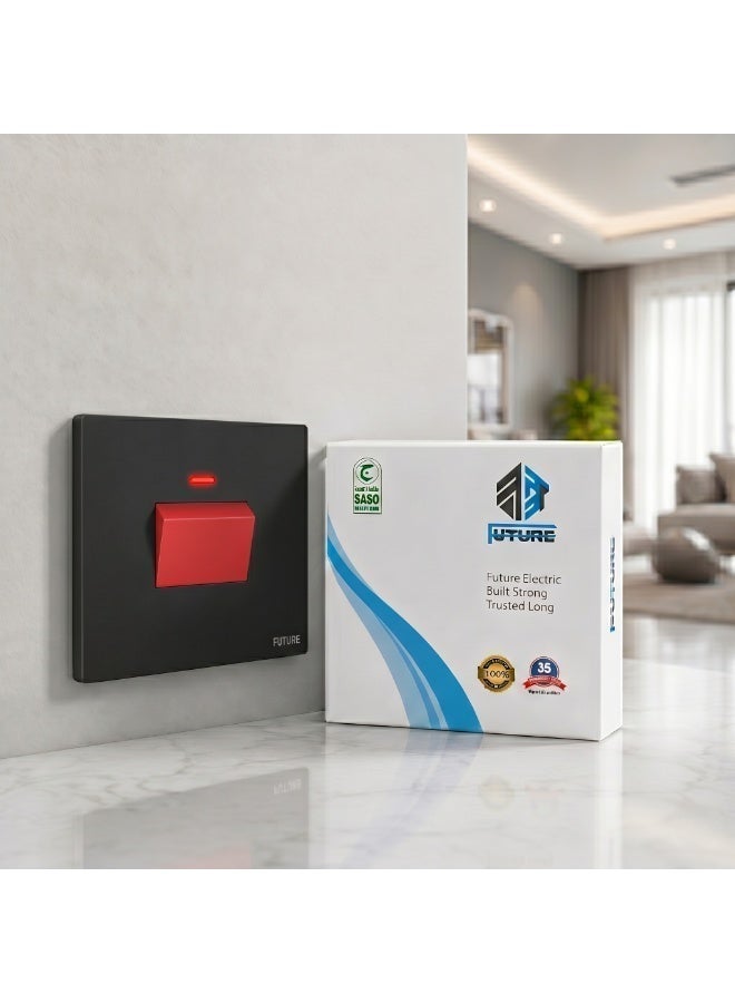 Future 45A DP Switch Socket with Neon Indicator | Double Pole Wall Isolator Switch | Heavy Duty Electrical Switch for Water Heater | AC | Cooker & Oven | Black Finish | 35 Years Warranty - Image 2
