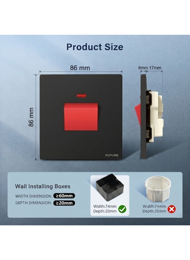 Future 45A DP Switch Socket with Neon Indicator | Double Pole Wall Isolator Switch | Heavy Duty Electrical Switch for Water Heater | AC | Cooker & Oven | Black Finish | 35 Years Warranty - Image 3