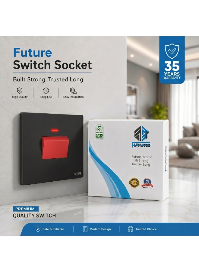 Future 45A DP Switch Socket with Neon Indicator | Double Pole Wall Isolator Switch | Heavy Duty Electrical Switch for Water Heater | AC | Cooker & Oven | Black Finish | 35 Years Warranty - Image 4