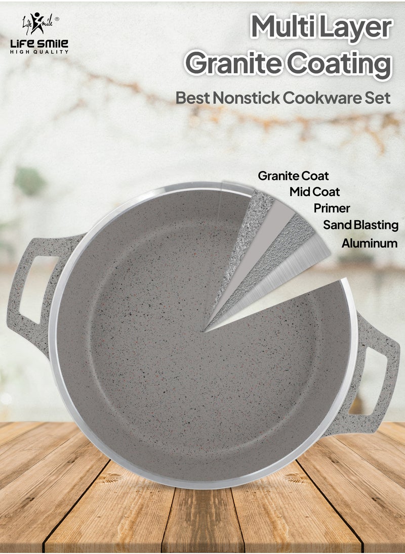 Life Smile 32cm (9.5 Liters) Non Stick Cooking Pot - Granite Coated Aluminum Soup Pot Stock Pot With Tempered Glass Lid - PFOA Free Oven Safe - Kitchen Casserrole Pots for Cooking (Grey)  - Image 4