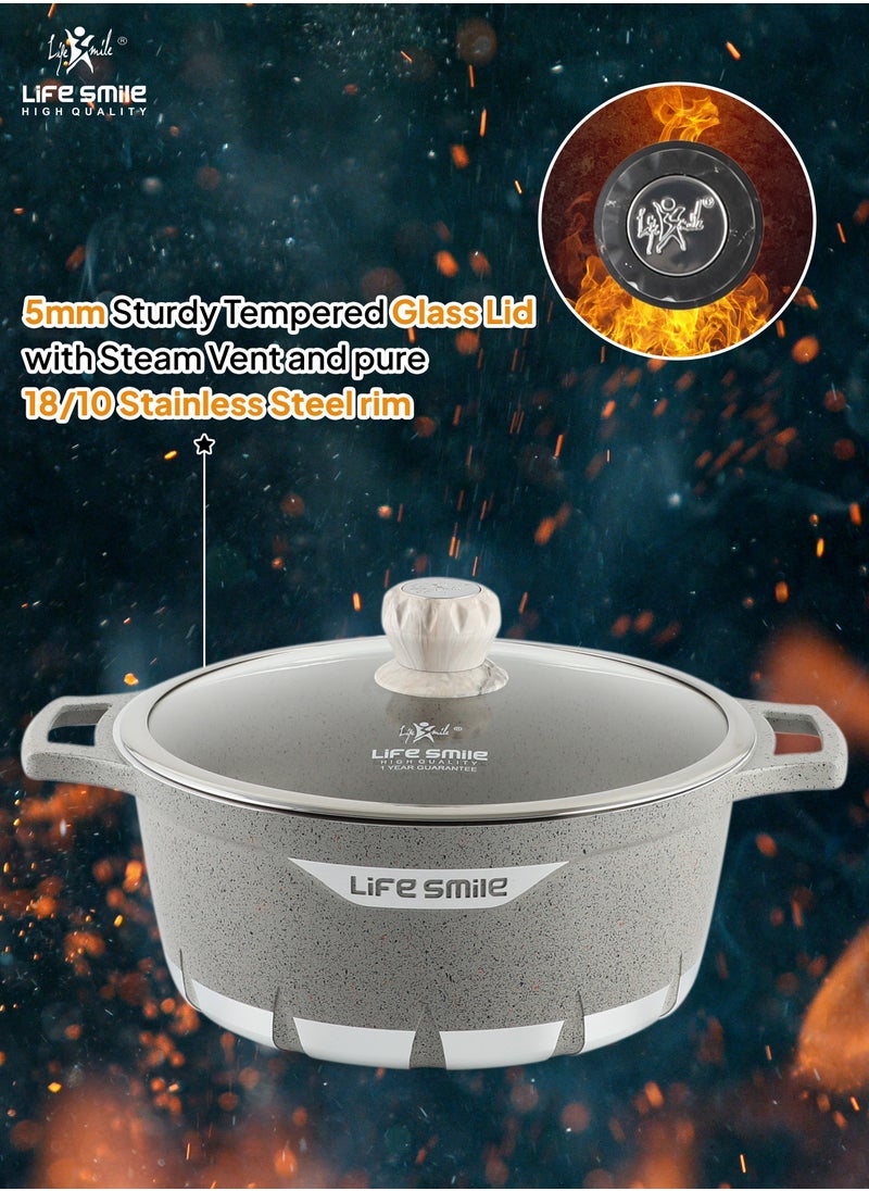 Life Smile 32cm (9.5 Liters) Non Stick Cooking Pot - Granite Coated Aluminum Soup Pot Stock Pot With Tempered Glass Lid - PFOA Free Oven Safe - Kitchen Casserrole Pots for Cooking (Grey)  - Image 3