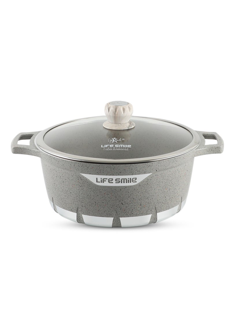 Life Smile 32cm (9.5 Liters) Non Stick Cooking Pot - Granite Coated Aluminum Soup Pot Stock Pot With Tempered Glass Lid - PFOA Free Oven Safe - Kitchen Casserrole Pots for Cooking (Grey)  - Image 1