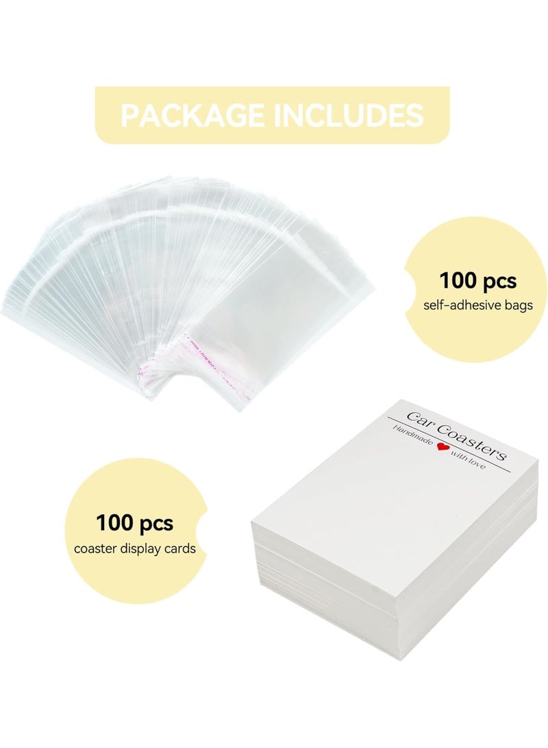 SYOSI Car Coaster Packaging, Sublimation Display Cards with Opp Bags, Durable Paperboard for Heat Press Accessories, 100Pcs Set 10x7.2cm, Ideal for DIY Sellers and Small Business Use - Image 2