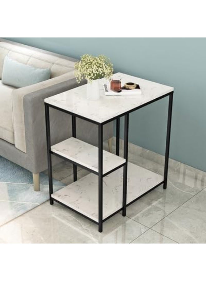 YINZUO Natural White Marble Sofa Side Table, Modern Bedside Coffee Table with Welded Black and Gold Metal Frame, No Assembly Required - Image 4