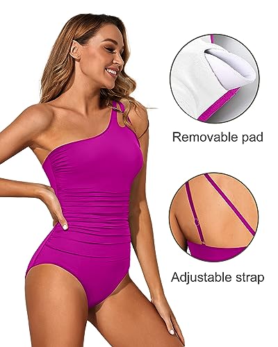 Holipick One Shoulder One Piece Swimsuit for Women Tummy Control Bathing Suits Modest Full Coverage Keyhole Swimwear Pink - Image 2