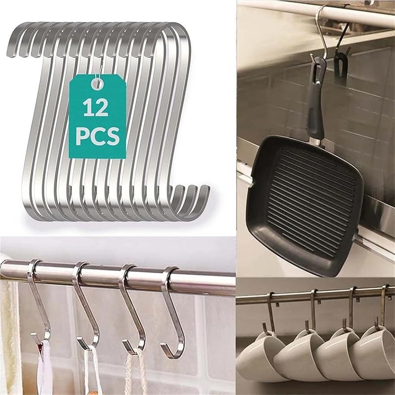 12pcs Stainless Steel S Hooks For Hanging Garden Plants Clothes Towels Kitchen Organization - Image 5