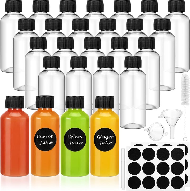 Revahope Shot Bottles with Caps 2 oz, 16 Pack Mini Reusable Plastic Ginger Shots Bottle Leakproof Juice Shot Bottles with Lids for Juice, Oil and Liquid Samples - Image 1