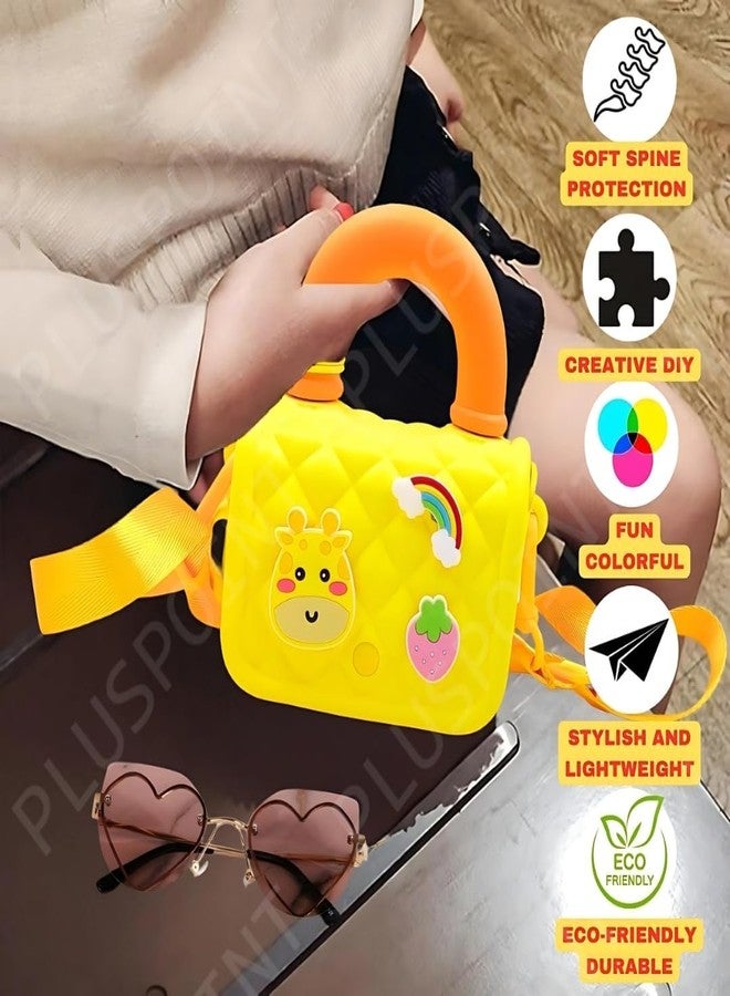 Onecado Silicone Side Sling Bag for Kids, Water-Resistant Mini Travel EVA Bag with Cute 3D Cartoon Badges for Toddlers, Stylish Lightweight Mini Hand Bag Best Gift for Girls (YELLOW) - Image 4