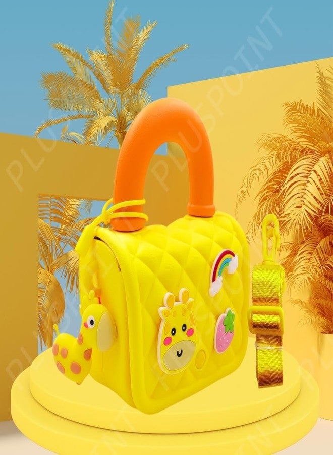Onecado Silicone Side Sling Bag for Kids, Water-Resistant Mini Travel EVA Bag with Cute 3D Cartoon Badges for Toddlers, Stylish Lightweight Mini Hand Bag Best Gift for Girls (YELLOW) - Image 2