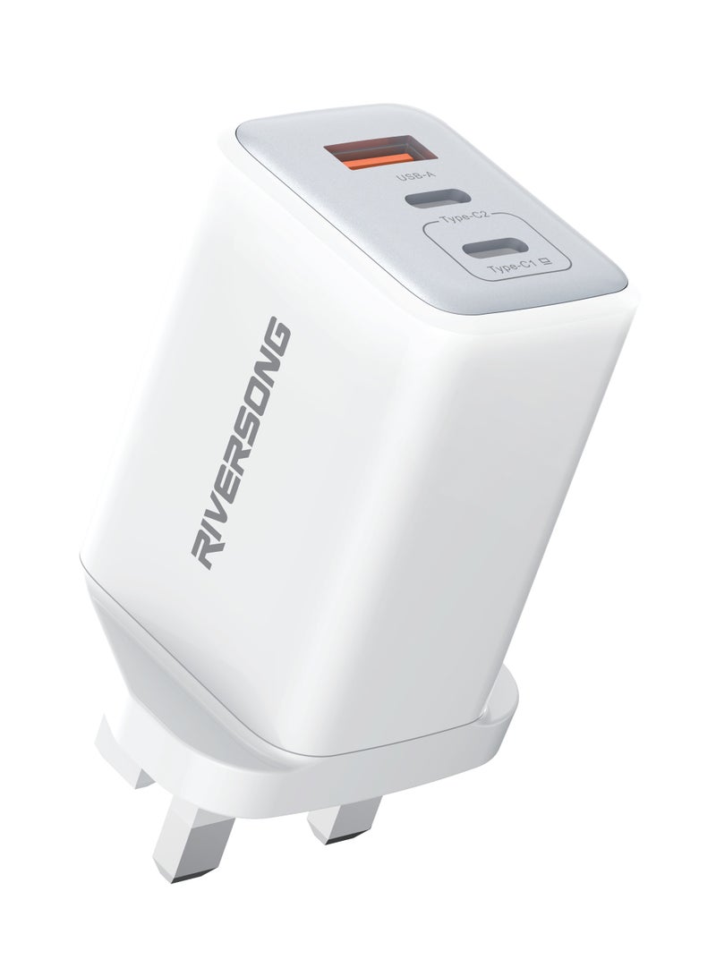 ريفرسونج شاحن PowerKub100 السريع 100 واط GaN، منفذي PD 3.0 من النوع C ومنفذ USB-A واحد، شريحة ذكية، حماية متعددة، توافق واسع مع أجهزة iPhone وMacBook وiPad وSamsung والمزيد - أبيض - Image 1