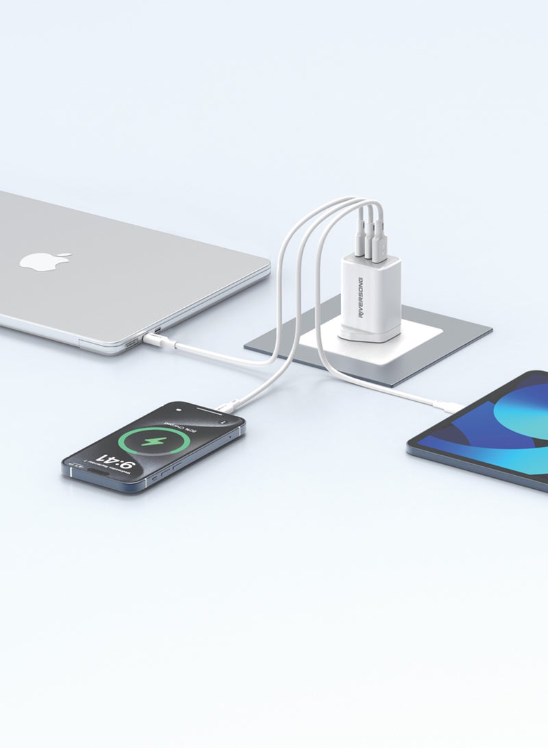 ريفرسونج شاحن PowerKub100 السريع 100 واط GaN، منفذي PD 3.0 من النوع C ومنفذ USB-A واحد، شريحة ذكية، حماية متعددة، توافق واسع مع أجهزة iPhone وMacBook وiPad وSamsung والمزيد - أبيض - Image 2