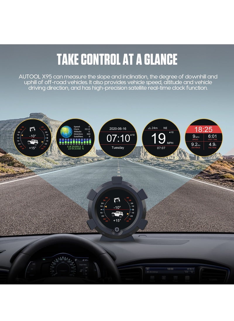 Autool AUTOOL X95 Car Multifunctional Head Up Display HUD Off-road GPS Altitude Speed Display Slope Meter Car 4×4 Inclinometer Provide Slope Angle Speed Satellite  - Image 3