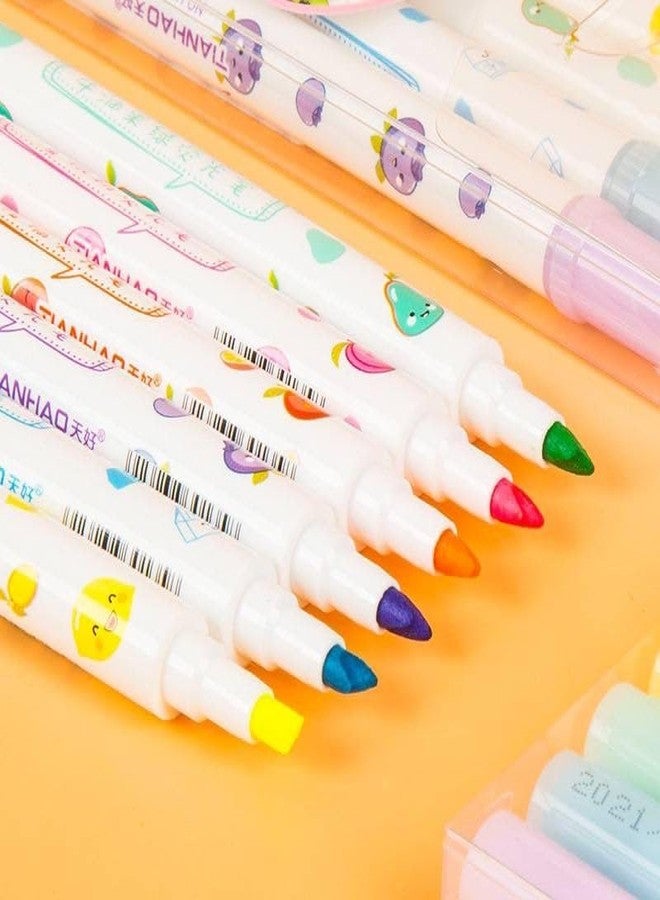 Krifa Enterprise Double sided Fruit scented highlighter-Pack of 6 Fruit Scented Double Headed Highlighter Marker Pens set-Waterproof Glitter Paint Pens Permanent Colored Pens for Card Wood Art Crafts - Image 1