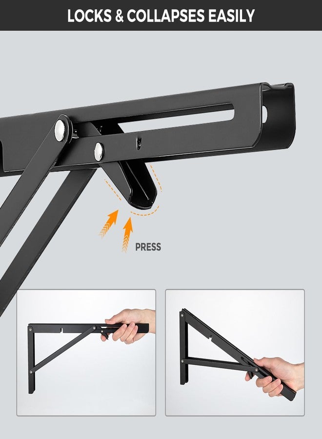 JOY DECOR 12 Inch Heavy Duty Folding Shelf Brackets, 2 Pack (1 Pair) Collapsible Wall Mounted Brackets for Fold Down Table, Stainless Steel Folding Table Hinge, Matte Black - Image 3
