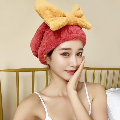 Fezora Super Absorbent Hair Towel Wrap for Wet Hair, Fast Drying Microfiber Hair Drying Towel Cap with Bow-Knot, Microfiber Hair Towel Wrap for Women (Red) - Image 2