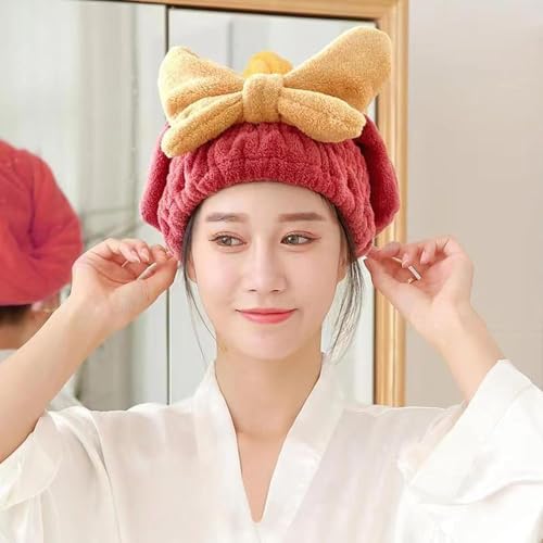 Fezora Super Absorbent Hair Towel Wrap for Wet Hair, Fast Drying Microfiber Hair Drying Towel Cap with Bow-Knot, Microfiber Hair Towel Wrap for Women (Red) - Image 4