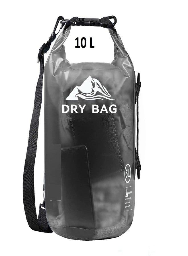 Delzon حقيبة ديلزون شفافة بسعة 10 لترات، ذات حجرة واحدة، قابلة للطي، خفيفة الوزن وجافة، مناسبة للسفر والسباحة والتجديف والتخييم وصيد الأسماك (أسود شفاف) - Image 1