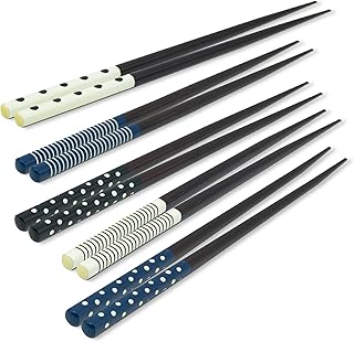 Cook Pro 10 Pc Bamboo Chopstick Set Blue Dots and Stripes - Image 1