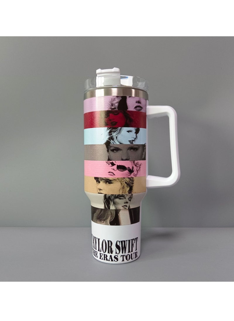 AZAD - Roller 40 oz stainless steel singer print roller, with lid, straw handle, water bottle - Image 1