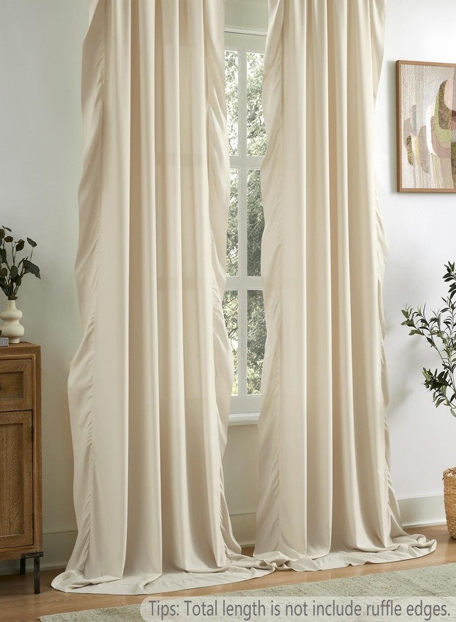 SEEKRIGHT Beige Ruffle Curtains 84 Inches Long for Bedroom Living Room Soft Touch Fabric Rod Pocket Light Filtering Romantic Semi Sheer Curtains for Apartment French Country Window Privacy Decor 2 Panels, 52x84 - Image 2