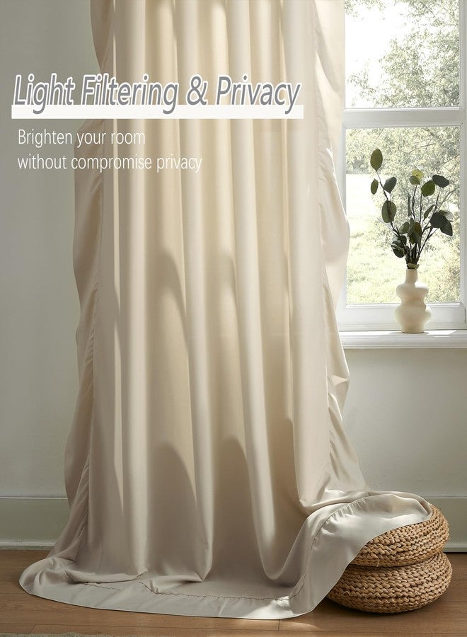 SEEKRIGHT Beige Ruffle Curtains 84 Inches Long for Bedroom Living Room Soft Touch Fabric Rod Pocket Light Filtering Romantic Semi Sheer Curtains for Apartment French Country Window Privacy Decor 2 Panels, 52x84 - Image 5