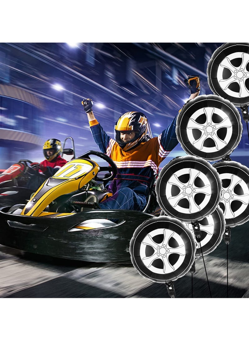 SYOSI Race Car Wheel Foil Balloons, 6 Pack 18 Inch Large Car Birthday Party Decorations and Supplies in Black and White, Perfect for Car Theme Parties and Kid's Birthdays - Image 5