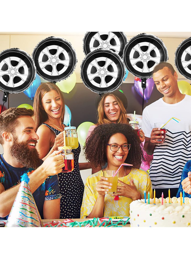 SYOSI Race Car Wheel Foil Balloons, 6 Pack 18 Inch Large Car Birthday Party Decorations and Supplies in Black and White, Perfect for Car Theme Parties and Kid's Birthdays - Image 3
