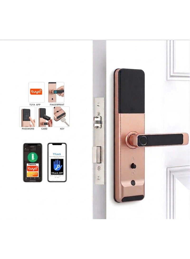 5-in-1 Smart Door Lock with TTlock & Tuya App, Fingerprint Digital Keyless Entry, WiFi Network Enabled Electronic Door Handle for Wood Door, Home & Airbnb Apartment Security (Cooper Red) - Image 3