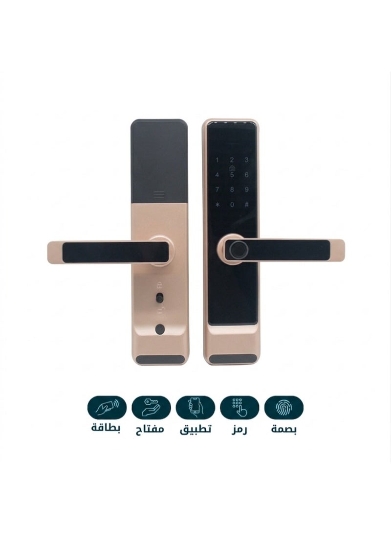 5-in-1 Smart Door Lock with TTlock & Tuya App, Fingerprint Digital Keyless Entry, WiFi Network Enabled Electronic Door Handle for Wood Door, Home & Airbnb Apartment Security (Cooper Red) - Image 1