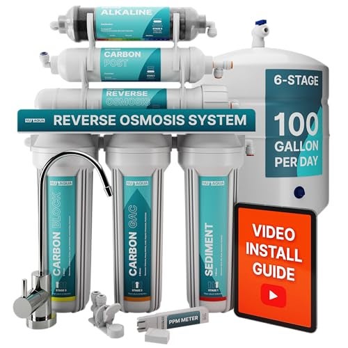 NU Aqua 6-Stage Alkaline Under Sink Reverse Osmosis Water Filter System - 100 GPD RO Filtration & Remineralization - Faucet & Tank - PPM Meter - 100GPD Undersink - Home Kitchen Drinking Water Purifier - Image 5
