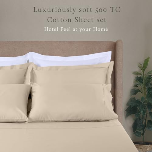 Threadmill - Hotel Luxury Cotton Sheets King Size 100% Cotton, 500 Thread Count Deep Pocket, Snug Fit, Soft & Crisp Cooling Hotel-Quality Bedsheets 4 Piece Set (King, Beige) - Image 2