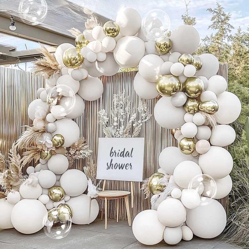 Partycus Double Stuffed White Balloon Arch with Clear Bobo Double Stuffed Light Grey Different White Gold Balloon Garland Kit for Bridal Wedding Engagement Birthday Christmas Valentines Party Decoration - Image 2