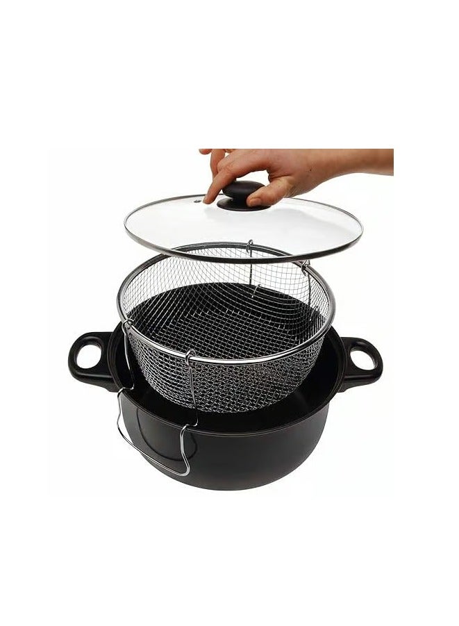 قدر للقلي مع سلة وغطاء زجاجي شفاف متوفر بعدة مقاسات - Image 3