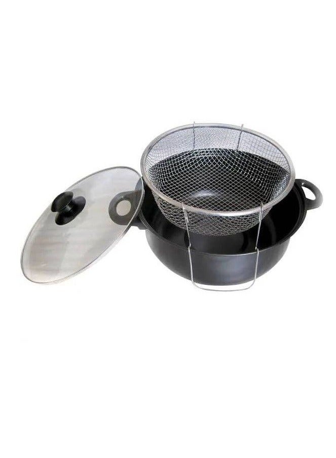 قدر للقلي مع سلة وغطاء زجاجي شفاف متوفر بعدة مقاسات - Image 4