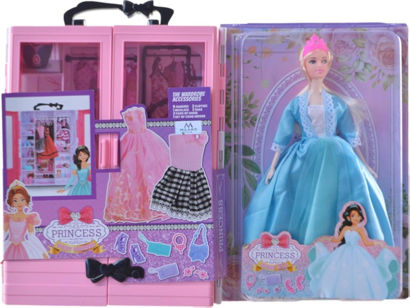 باربي لعبة دمية مع خزانة ملابس وإكسسوارات للبنات - Hp-2022، أزرق