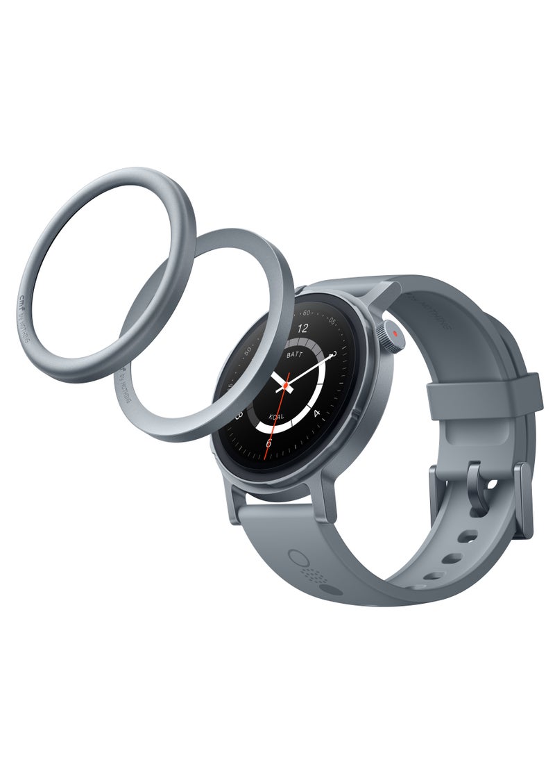 cmf by NOTHING ساعة برو 2، شاشة AMOLED بحجم 1.32"، نظام GPS متعدد مدمج، 120 وضع رياضي، خوارزمية نوم ذكية، مكالمات بلوتوث مع تقليل الضوضاء بالذكاء الاصطناعي، ترخيص رسمي، رمادي فاتح - Image 2
