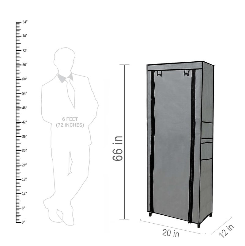 PHILOSHOP 9 Layer Fancy and Portable Foldable Collapsible ClosetCabinet Collapsible Wardrobe for Clothes with NonWoven Fabric Cover Grey Metal - Image 2