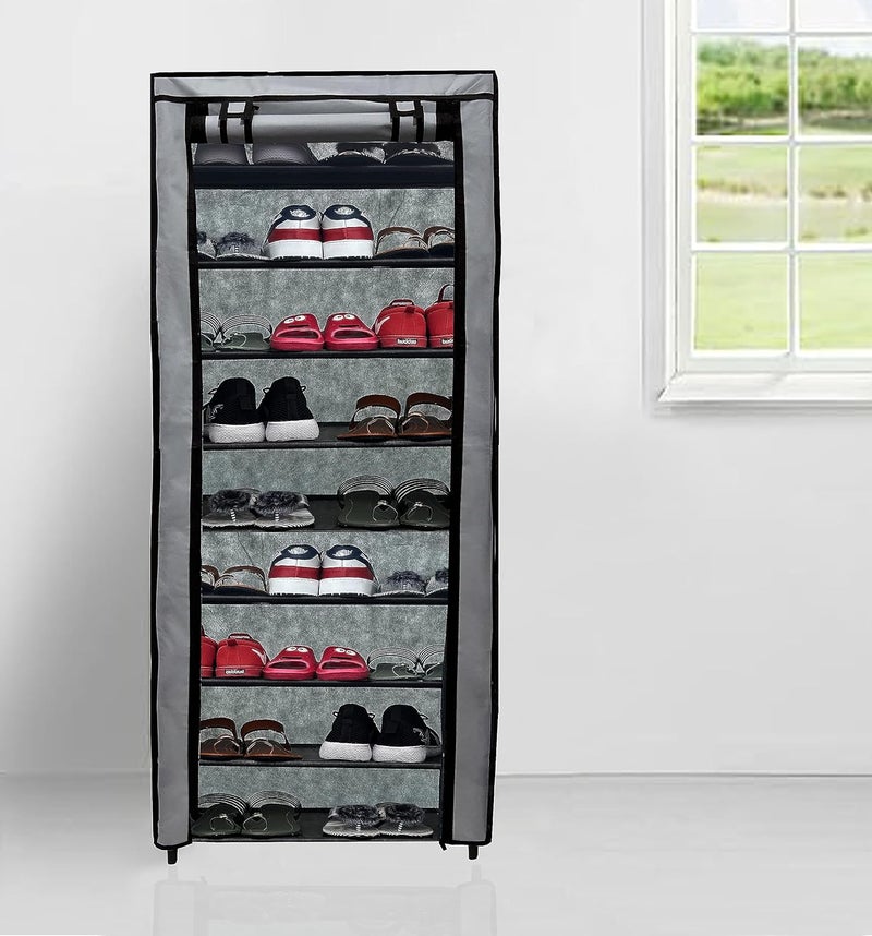 PHILOSHOP 9 Layer Fancy and Portable Foldable Collapsible ClosetCabinet Collapsible Wardrobe for Clothes with NonWoven Fabric Cover Grey Metal - Image 1