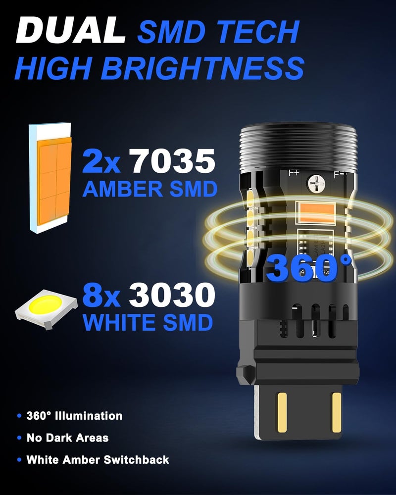 GZ5CG 3157 Switchback Led Bulbs Canbus Error Free Amber White Anti Hyper Flash 12V 28W 2000Lumen with Turbo Fan for Turn Signal DRL Parking Lights, Standard Socket, 2Pcs - Image 4