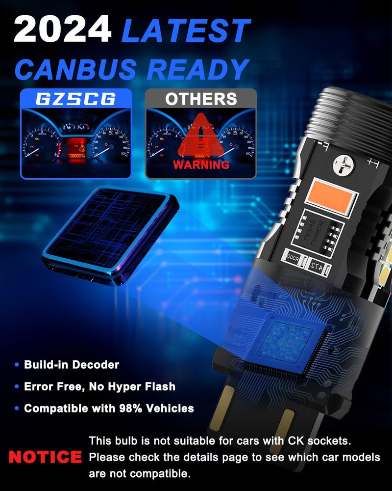 GZ5CG 3157 Switchback Led Bulbs Canbus Error Free Amber White Anti Hyper Flash 12V 28W 2000Lumen with Turbo Fan for Turn Signal DRL Parking Lights, Standard Socket, 2Pcs - Image 3