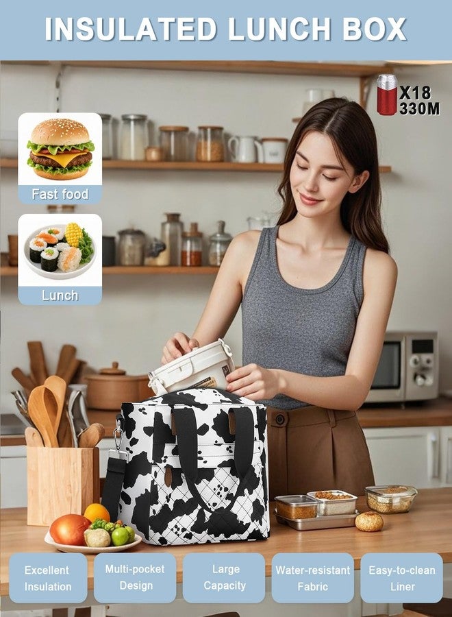 Capolo Insulated Lunch Box for Women & Men - Large Thermal Lunch Bag Women with Removable Shoulder Strap, Reusable Lunch Cooler Tote Bags Purse for Adults Work, Picnic, Hiking, Beach, Travel, Medium，Cowprint - Image 3