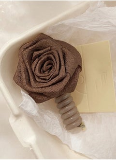 KHAJUL 2-Piece Handmade Rose Flower Headband Braided Hairband, Ponytail Clip Elastic Hairband, Ladies and Girls (Coffee color+Apricot color)  - Image 5