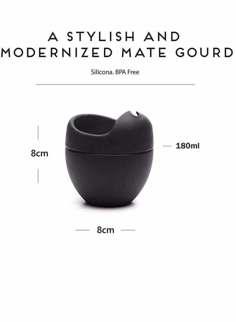 Black Reusable Silicone Mate Gourd Mug Set with Stainless Steel Straw BPA Free Easy to Clean 180ml Ideal for Tea and Yerba Mate Drinking - Image 5