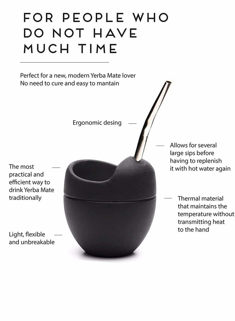 Black Reusable Silicone Mate Gourd Mug Set with Stainless Steel Straw BPA Free Easy to Clean 180ml Ideal for Tea and Yerba Mate Drinking - Image 4