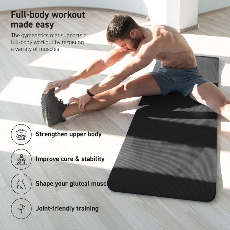 MSPORTS Thick Yoga Mat Premium Non Slip â€“ Extra Comfortable Exercise Mat for Home Workouts, Pilates, Stretching & Gym â€“ Cushioned NBR Foam, Yoga Mat with Strap, for Women & Men (Black, 74.5 x 32 x 0.6 in) - Image 5