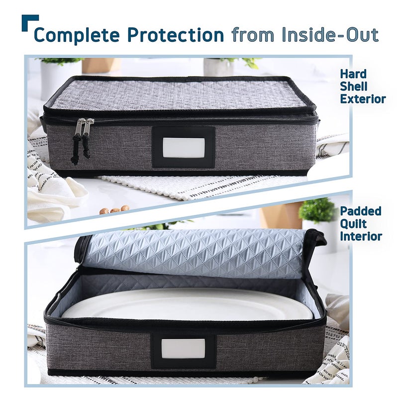 STORAGEBUD Platter Storage Case, Fine China Storage Containers Hard Shell, Quilted and Stackable 16”x 12.5”x 3.5” Platter Storage Container with Zipper, Handles and Felt Dividers for Moving and Seasonal Storage - Image 5