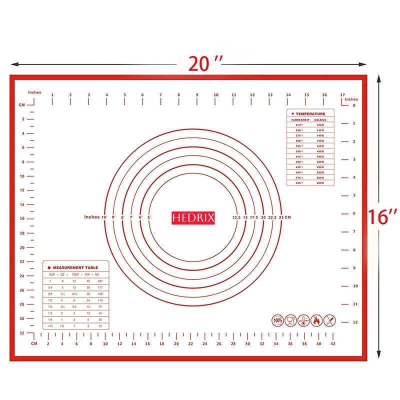 HEDRIX Silicone Pastry Mat Non Stick Extra Thick Baking Mat with Measurement Fondant Mat Counter Mat Dough Rolling Mat Oven Liner Pie Crust Mat 16W 20L - Image 3